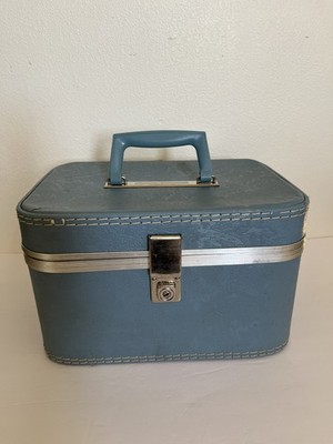 Vintage Hard Shell Blue Overnight Train Makeup/Storage Case no key