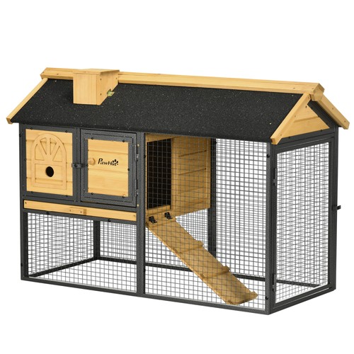 Rabbit Hutch, 2 Tiers Outdoor Guinea Pig Hutch w/ Tray & Ramp for 1-2 Rabbits