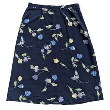 Requirements Vintage Navy Floral A-Line Midi Skirt Size Large