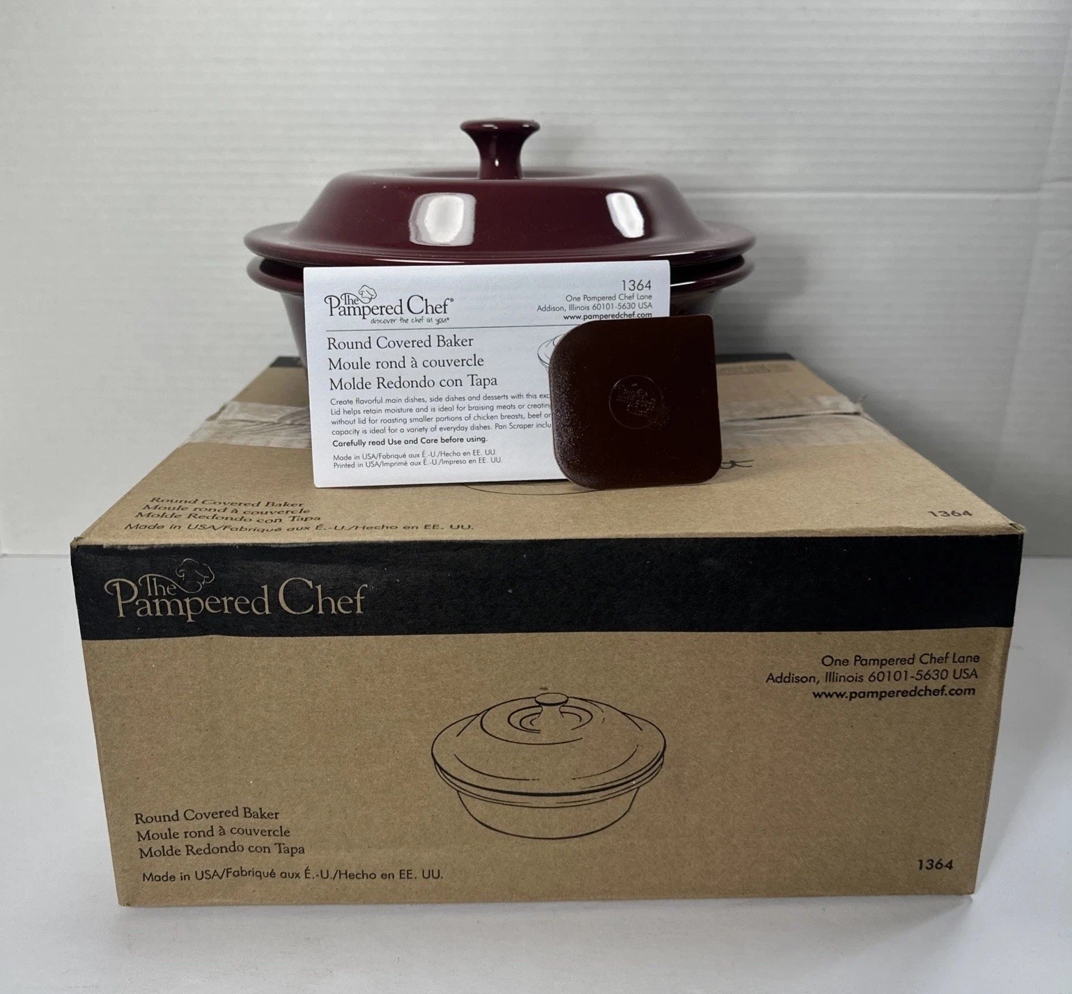 Pampered Chef Round Covered Baker 1364 Cranberry Stone