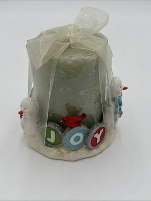 Christmas Joy 3D Snowman Candle & Holder 4.5  Red Cardinal Robin Mint Gift