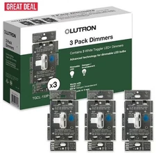 Lutron TGCL-153P-WH-3 Toggler 150W Single-Pole/3 Way LED Dimmer Switch (3 PACK)