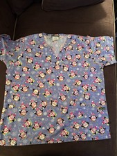 EUC Winter Christmas Snow Penguins Scrub Top Size XL