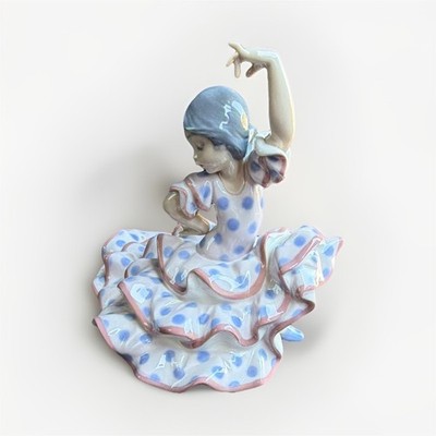 Lladró 5390 Porcelain Flamenco Dancer Figurine Hand Painted Polka Dot Blue