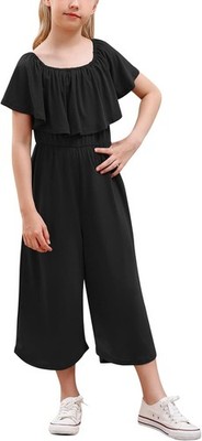 Girls Scoop Neck Ruffle Overlay Jumpsuit Rompers Casual Loose Long, 6 Years