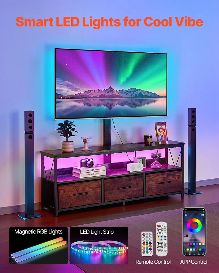 Uimoso 52" TV Stand with Mount for up to 75 in TVs with 3 Drawers & LED Lights - Image 2 of 4