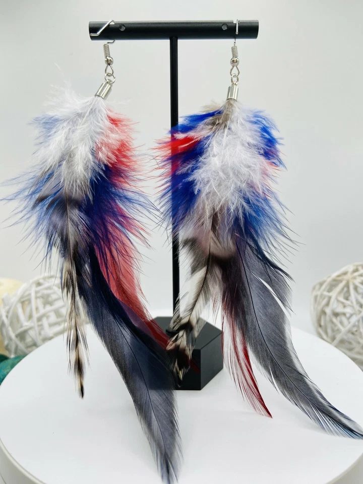 American Independence Day Feather Earrings Bohemian BOHO Ethnic Jewelry Gift USA - Image 2 of 4