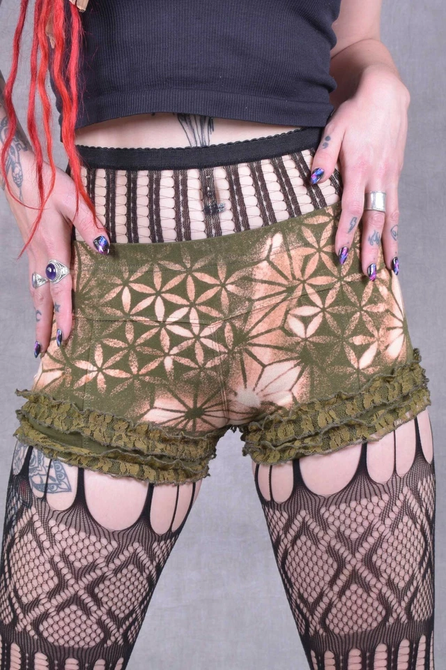 Circus Lace HOT PANTS Frilly Carnival BoomTown Festival Mini Shorts Psytrance  - Image 2 of 4