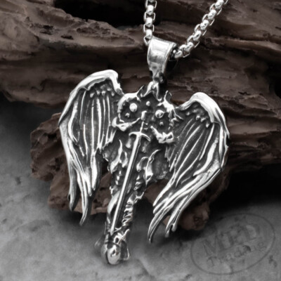 Stainless Steel Saint St Michael The Archangel Wings And Sword Pendant Necklace