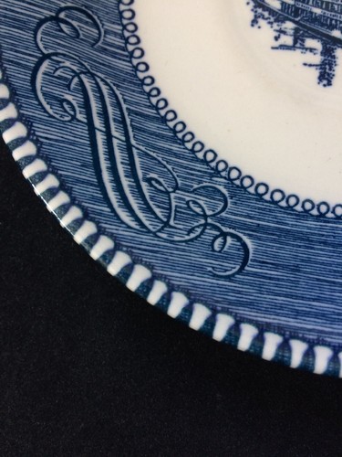 2 Currier & Ives Royal China 6-3/8” Saucers Imperial Blue - Steamboat Print EUC - Picture 4 of 4