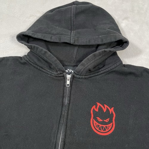 Spitfire Sweater Kids Large Black Faded Full Zip Fleece Hooded Sweatshirt Skate - Picture 2 of 12