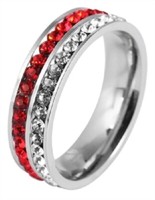 Damenring Fingerring Ring GrößE 62 Edelstahl Silberfarben Rot Akzent