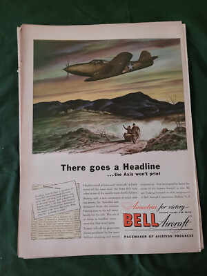 VTG 1942 Orig Magazine Ad BELL AIRPLANE There Goes A Headline Axis Won't Print