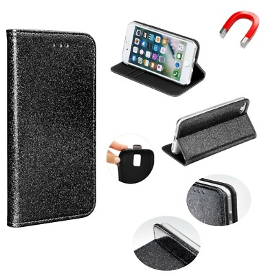 XIAOMI REDMI NOTE 9 PRO MAX Book Case Brokat Glitzer Schutzhülle Hülle Schwarz