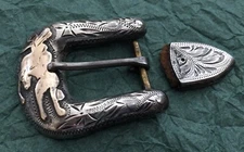 Old Western DON RICARDO Sterling Silver 10K Gold Bronco Ranger Belt Buckle Set