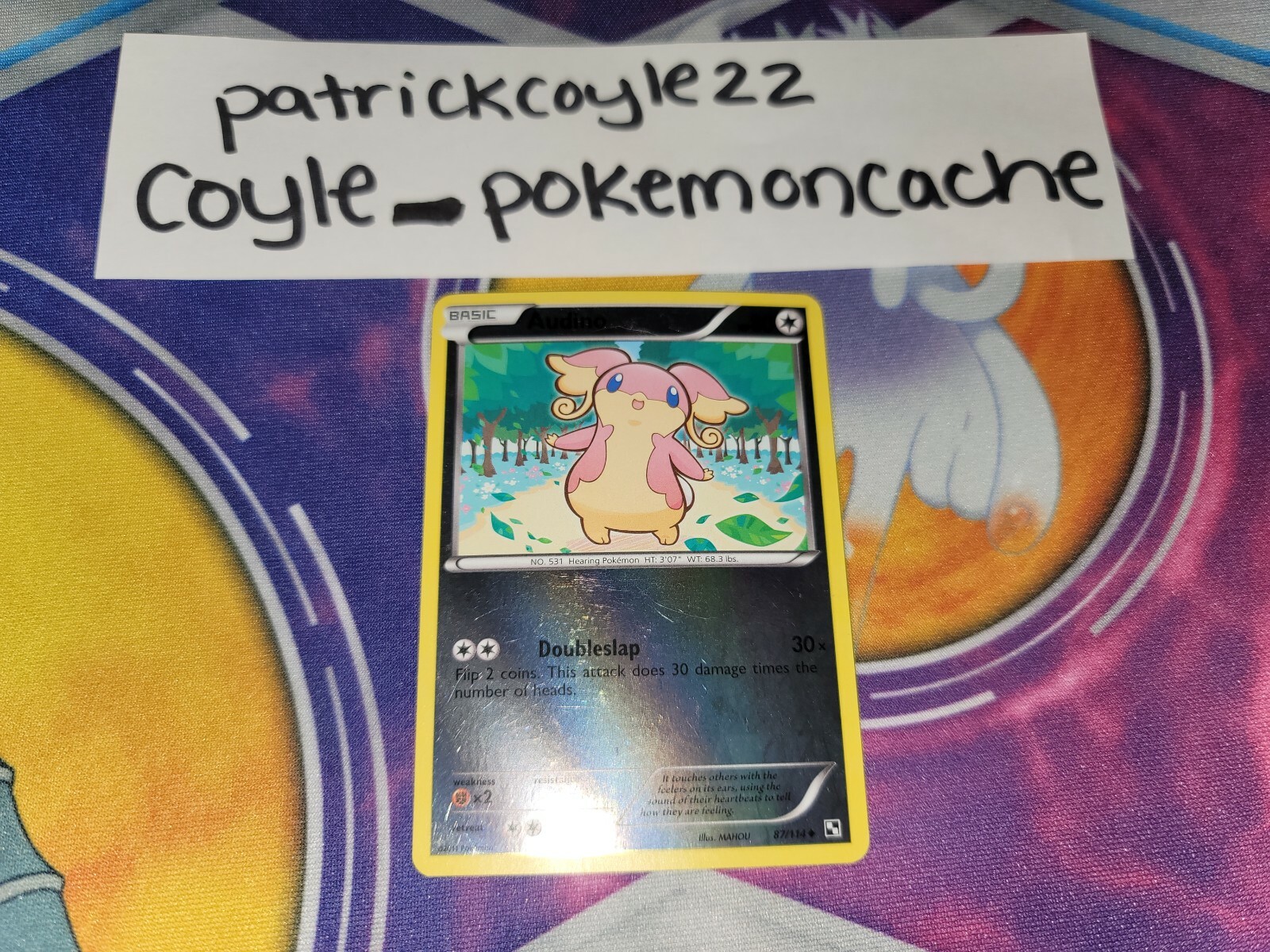 Audino Reverse Holo Uncommon Black & White Base Set 87/114 LP front/VLP back