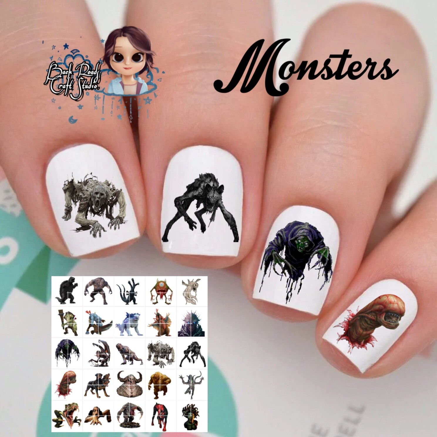 Monsters Waterslide Nail Decals Set Of 50  Instructions & Bonus