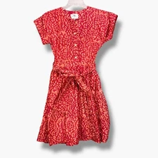 Anthropologie SIKA 0 Red Mosaic Mini Dress Belted Swing Pockets 100% Cotton $228