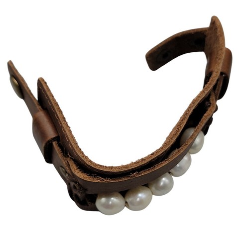 Leather Baroque Pearl Bracelet Boho Style Vintage Handmade Designer Size 7.5 - Picture 15 of 19