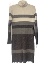 Womens Calvin Klein White Gray Turtleneck Sweater Dress Size Large NWT $99