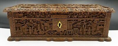 Buy 19th Century Chinese Export Canton Hand Carved Sandalwood Box Hinged Cover RARE