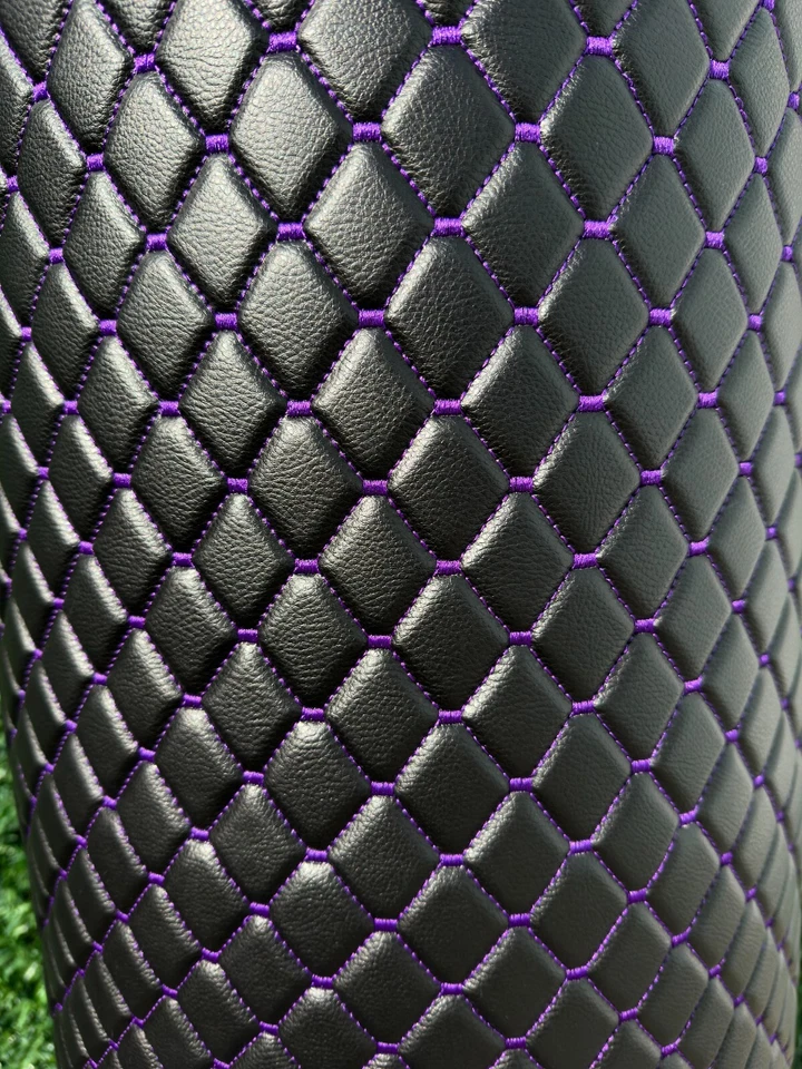 Tela de tapicería de cuero sintético acolchado grano vinilo púrpura | Espuma diamante 55" Foto 4 de 4