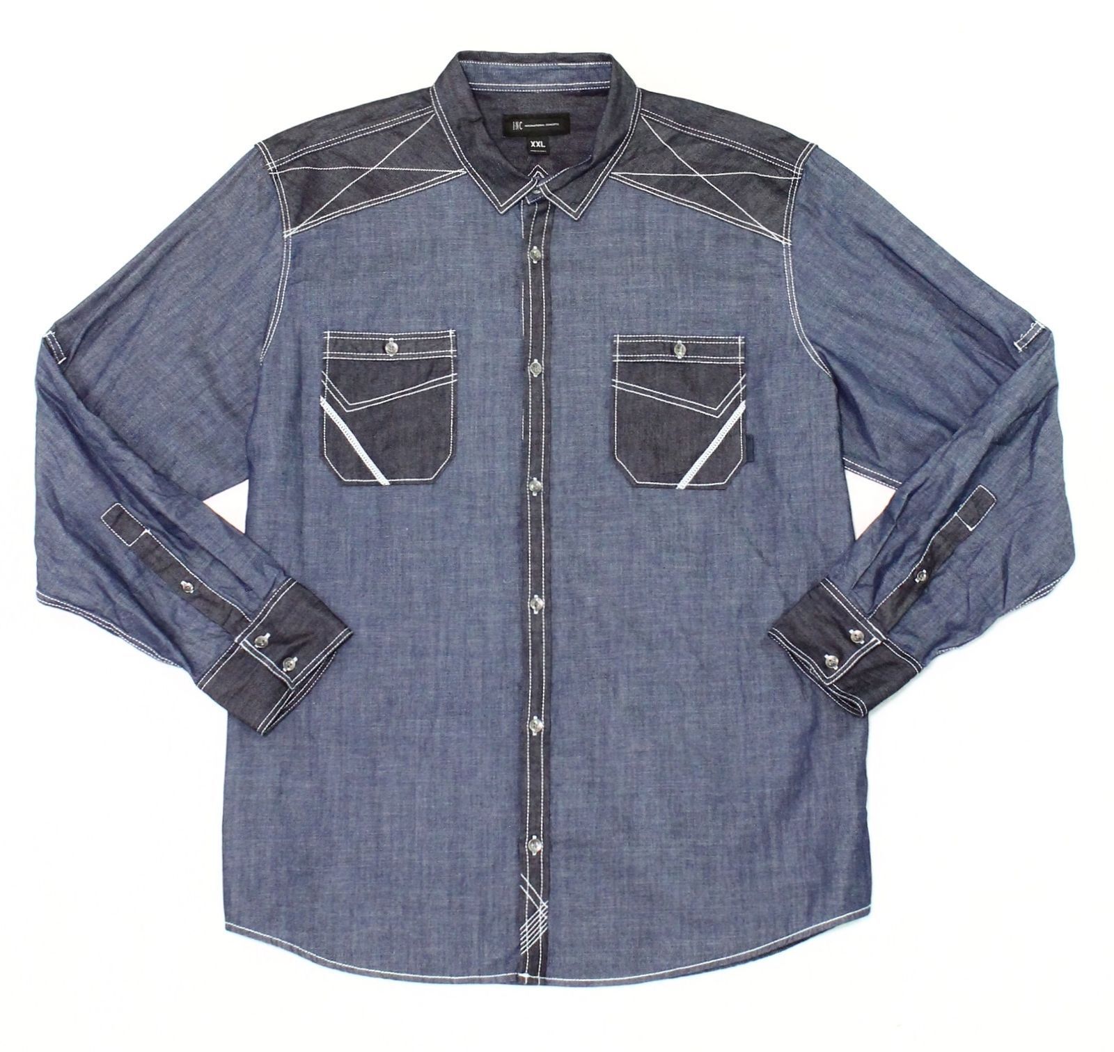 Мужская рубашка на пуговицах из темного денима INC базовый темно-синий M 4490₽