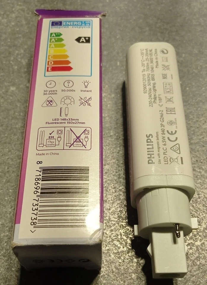 Philips lampada led 6,5W G24d-2 PLC 2P corrisponde 18W 840 4000K 700LM - Immagine 2 di 4