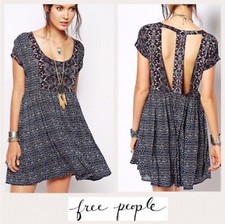 NWOT Free People 100% Rayon Cut-out Back Sundown Babydoll Boho Dress Size XS