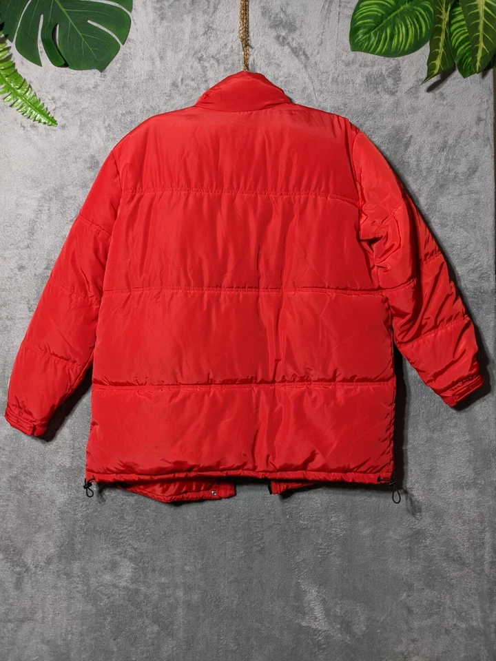 H&M Men Oversized Puffer Jacket SMALL Collared Pockets Zip Woven Red - Image 2 of 4