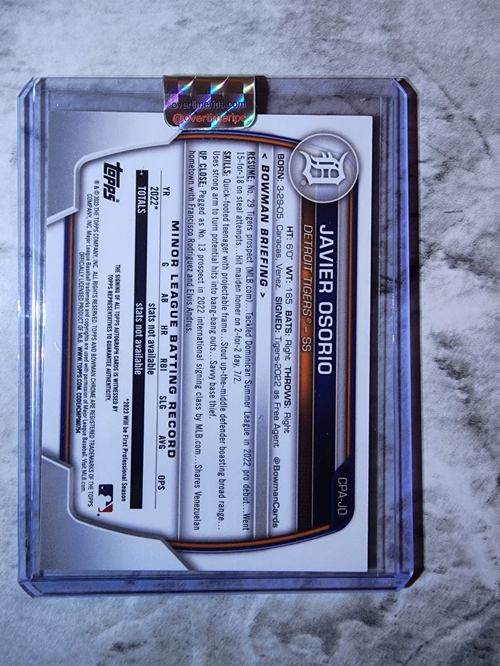 1st Bowman Chrome  red 1/5 JAVIER OSORIO 🔥 TIGERS - Image 2 of 2