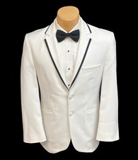 Boys Jean Yves White Tuxedo Jacket Black Satin Trim Formal Wedding Size 14