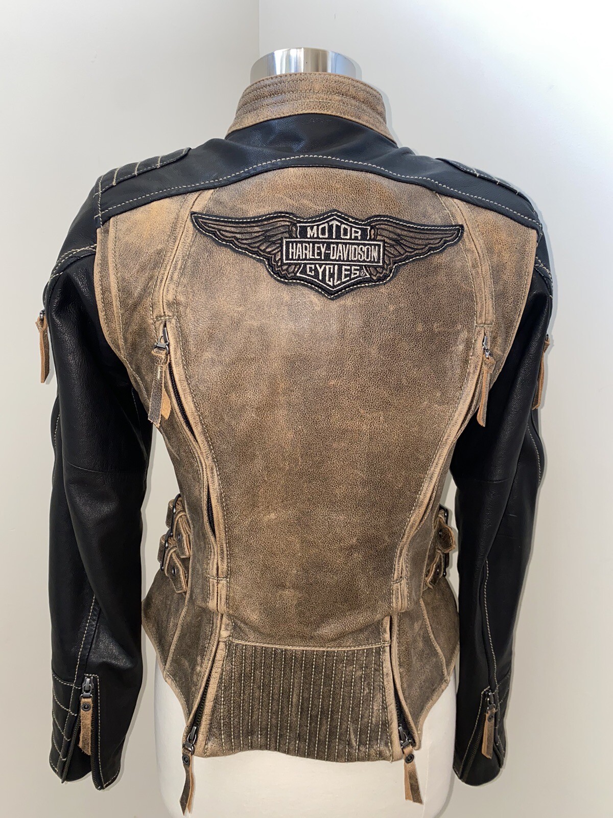 HARLEY DAVIDSON Distressed Brown & Black Women’s Riding Leather Jacket