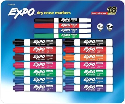 Expo Low Odor Dry Erase Markers, 18-count