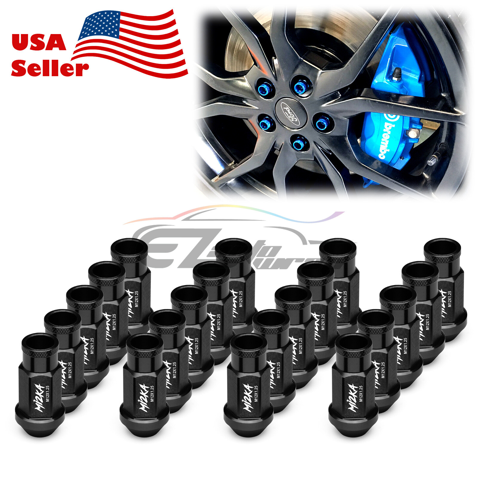 20pc Black M12x1.25 Spiked Extended Lug Nuts For Nissan Rogue, Altima, 350Z, 370Z | Anodized Aluminum
