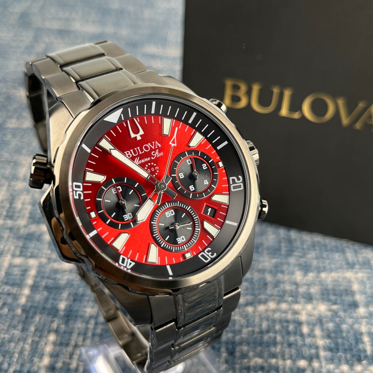 Bulova Marine Star 98B350 Red Dial Gray Stainless Steel