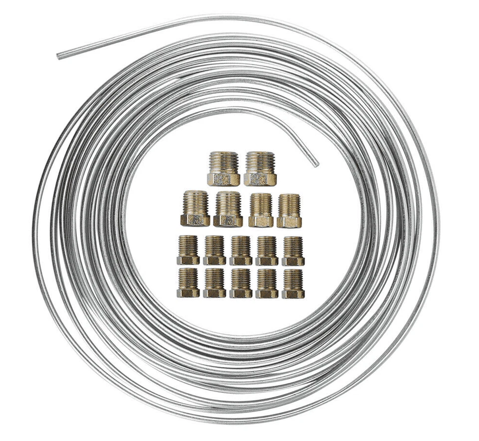 1x Kit de tubos de línea de freno de acero galvanizado incluye 16 accesorios 25 pies de 1/4" OD EE. UU. Foto 2 de 4