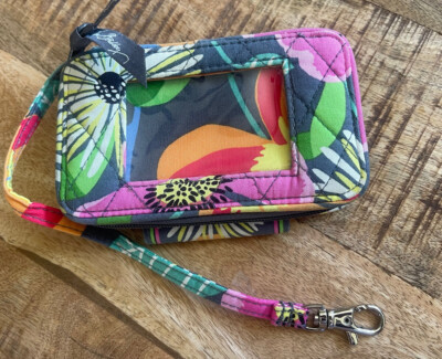 Vera Bradley Gray Pink Floral Zip Around Wristlet Wallet Purse 5.5