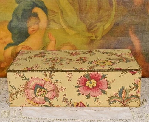Fantastische RIESIGE antike französische Textil-überzogene Boudoir-Box, Printemps PARIS - Bild 7 von 12