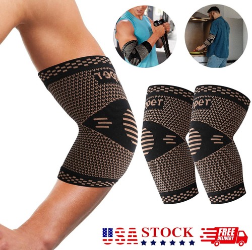 2x Copper Elbow Compression Cuff for Tendons and Tennis Elbow Forearm Straps USA
