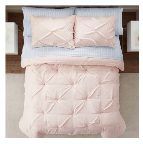 Pink 7 PIECE King Size Comforter Set Bed in a Bag Fitted Flat Sheet Antimicrobil - Picture 2 of 6