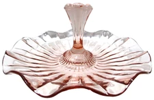 Vintage Anchor Hocking Glass Pink Mint Dish Tidbit Tray Center Handled Plate
