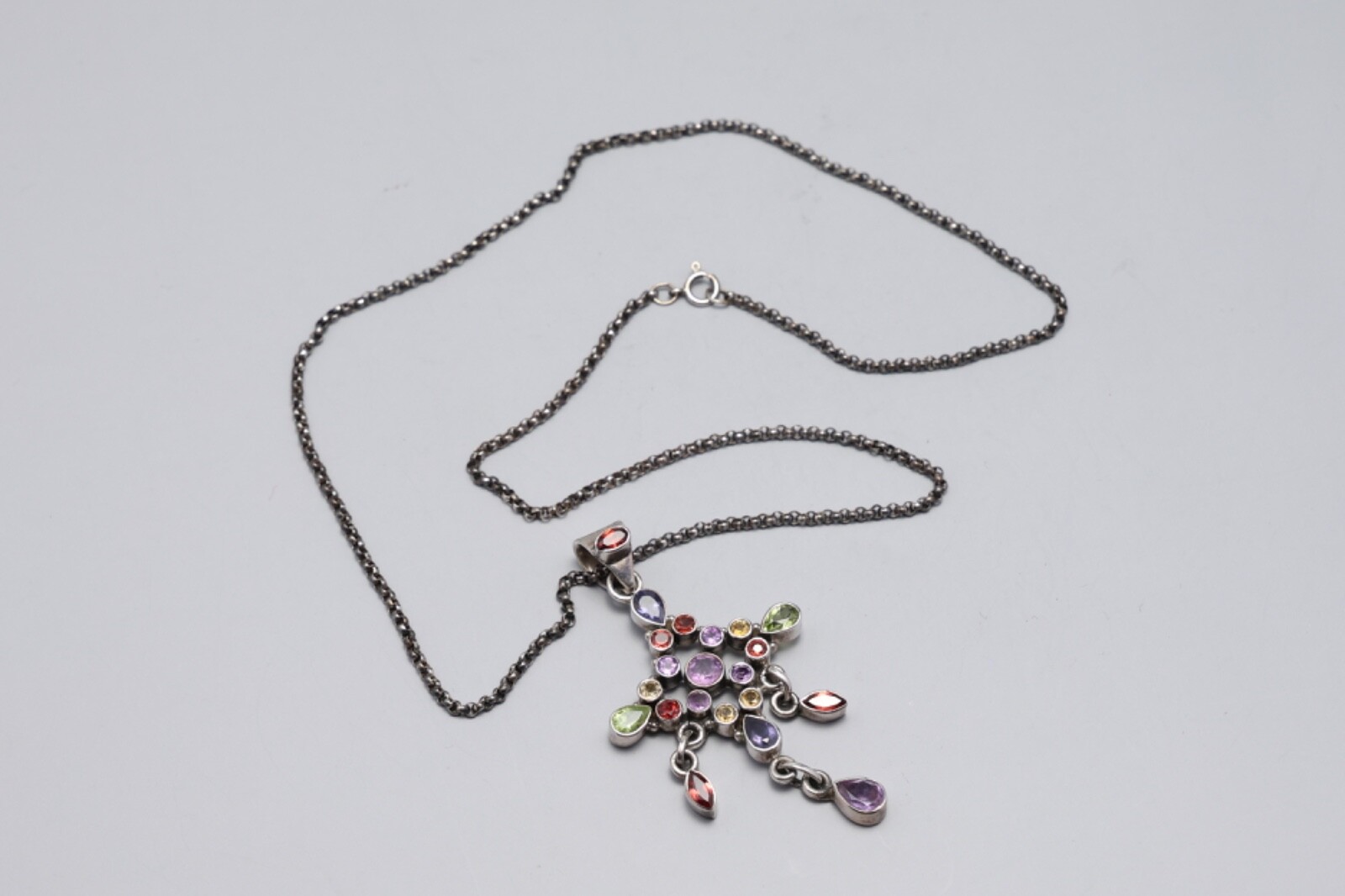 Vintage 925 Multi Gemstone Dangling Sterling Silv… - image 4