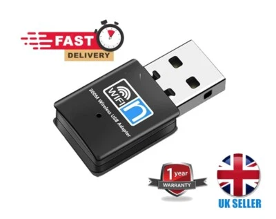 AIRSHOPUK USB Wireless N WiFi Adapter Dongle Network LAN Card 802.11n 300Mbps Win 10/11 UK