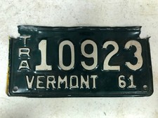 1961 VERMONT Trailer License Plate 10923