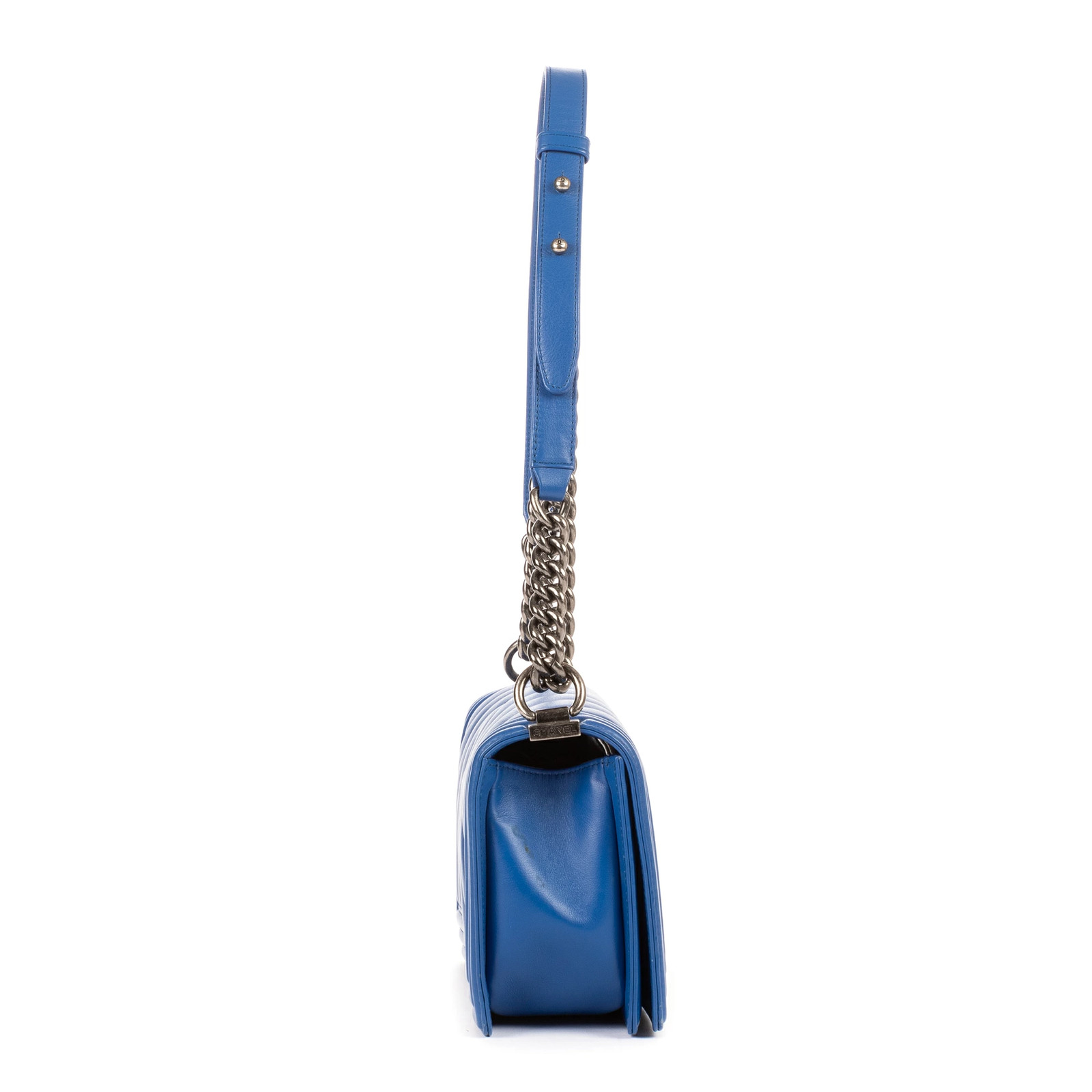 Chanel Boy Chevron Blue with Papers Unisex Bag #BCP053 image 5