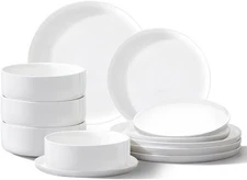 Plates and Bowls Sets,12 Pieces Porcelain Dinnerware Sets, White Ivory 