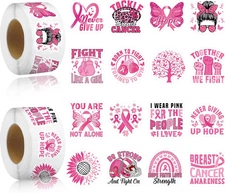 1000 Breast Cancer Awareness Stickers - Pink Ribbon Motivational Quotes