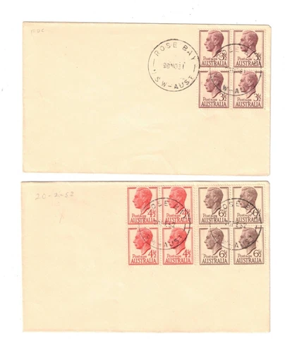 Australia 1951/52 GeoV1 UNADDRESSED on FDCs,cds ROSE BAY NSW       (2 items)