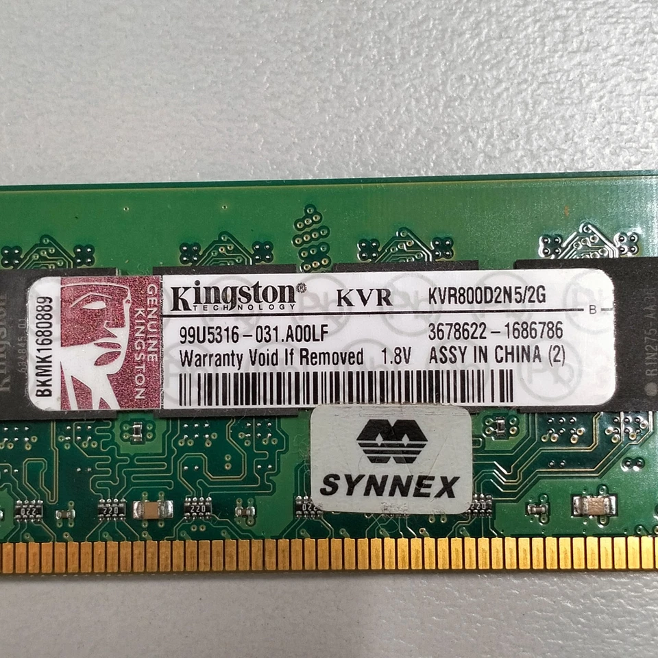 Kingston 2GB DDR2 RAM PC2-6400 CL5 800MHz non-ECC Unbuffered DIMM KVR800D2N5/2G - Image 2 of 4